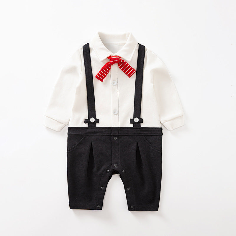 Formal Baby Romper with Suspenders & Bow Tie.