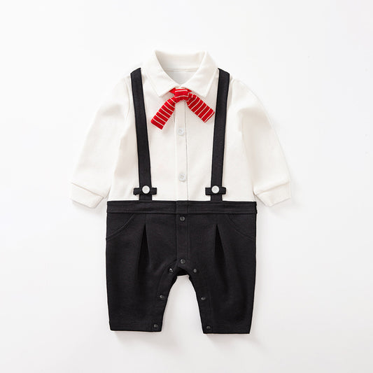 Formal Baby Romper with Suspenders & Bow Tie.